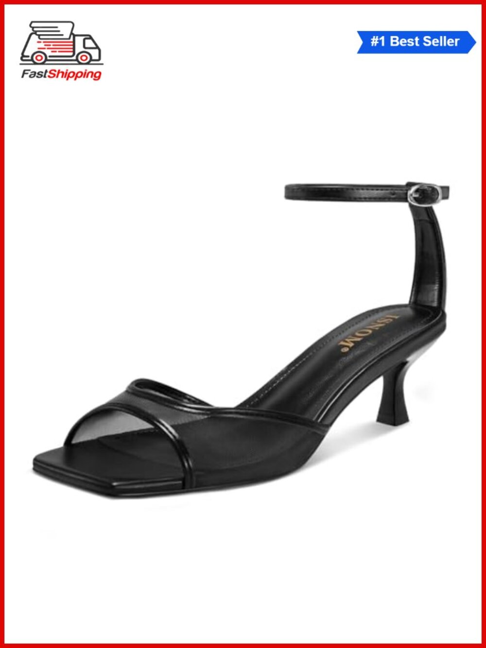 ✨ ISNOM Women's Mesh Square Toe Kitten Heel Sandals Ankle Strap Dress Shoes